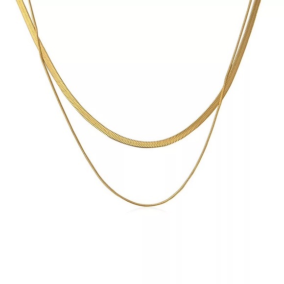 Snake Chain double layered Gold color Necklace - Picture 10 of 13